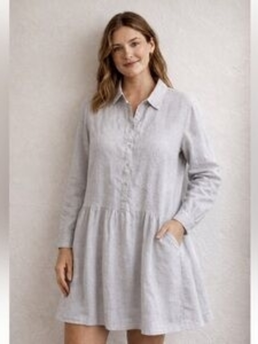Light Gray Linen-Blend Shirt Dress - Women's Casual Button-Front